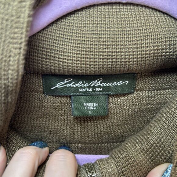 Eddie Bauer Women's Large Green Sweater Vest Military Army Style Full Zip Knit - Picture 2 of 12